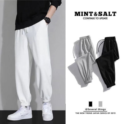 New men's high-quality solid-color sport pants - sport outfit - elastic waist - 2026 casual loose pants - black/grey - cotton jo