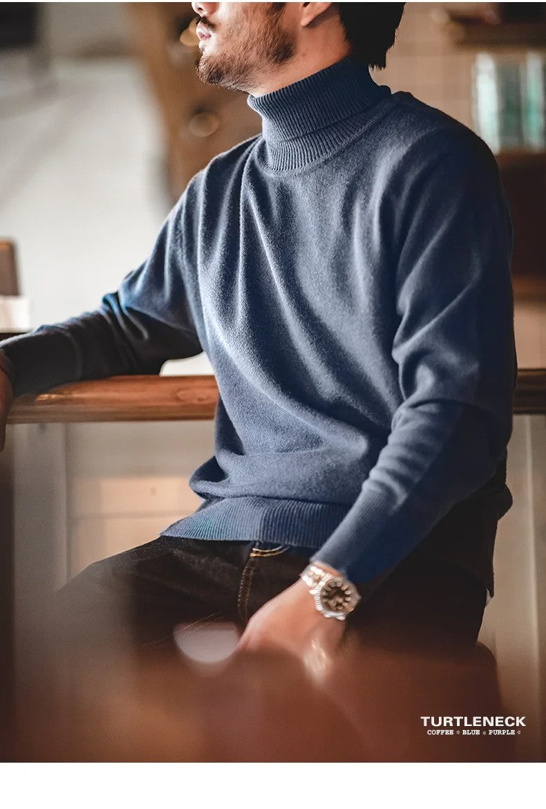 Maden Thermal Sweater Men’s Turtleneck Basic Knitted Shirts Autumn Winter Solid Thick Pullovers Turn-down Collar Soft Underwear