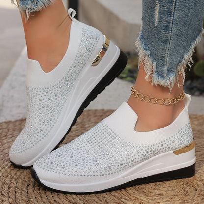 Women Wedges Platform Sneakers Autumn Fashion Round Toe Casual Sports Slip-on Shoes Woman Non Slip Vulcanized Shoes Plus Size 44