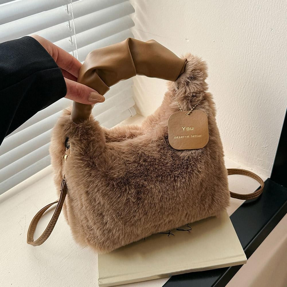 New Winter Plush Handbag Small Half Moon Crossbody Bag Simple Elegant Cute Ladies Shoulder Bag