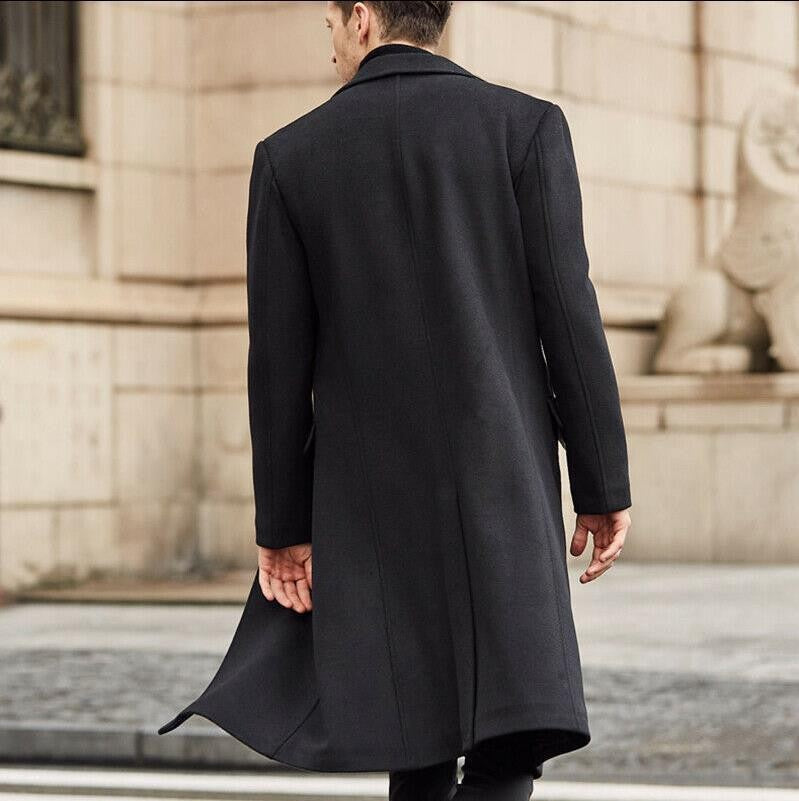 Solid Overcoat Single Breasted Men Wool Jacket Blends Long Sleeve Turn Down Collar Cardigan Coats Pockets Casual Outerwear
