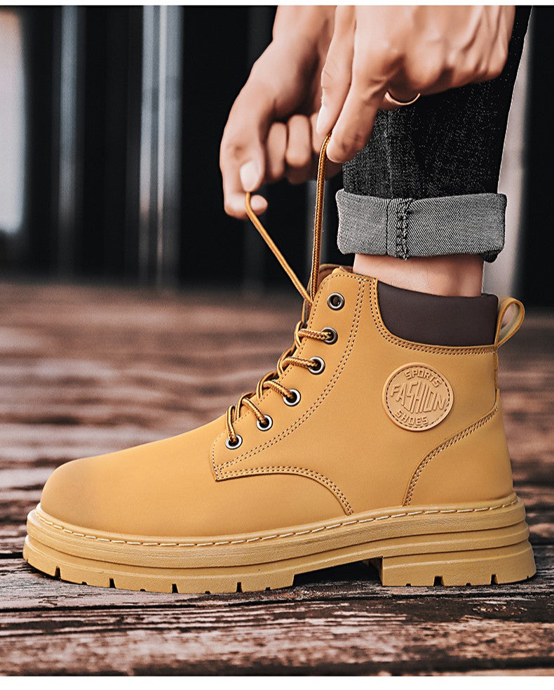 Men's Boots Autumn New High Top Workwear Boots British Style Korean Version Thick Soled Lace Up Anti Slip Warm Men Boots