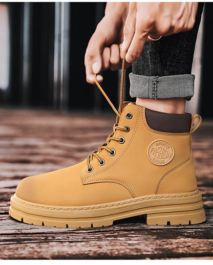 Men's Boots Autumn New High Top Workwear Boots British Style Korean Version Thick Soled Lace Up Anti Slip Warm Men Boots