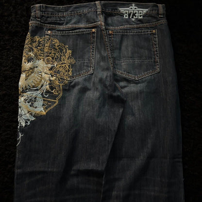 Streetwear Fashion New Pattern Embroidery Black Washed Baggy Jeans Female Y2K Gothic Hiphop Popular Casual Lovers Wide-leg Pants