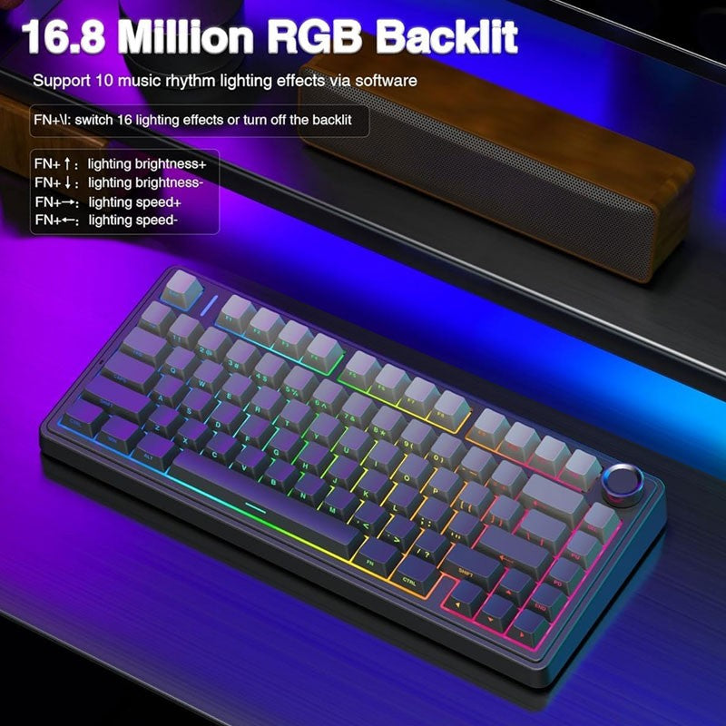 Teclado Mecânico Gamer AULA F75 RGB Layout 75% Personalizado Gravação Lateral Montagem Gasket 80 Teclas Keycaps PBT Gradiente