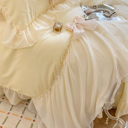 3pcs White Bedding set ruffles Duvet Cover Set (1*Duvet Cover + 2*Pillowcase, Without Core)for bedroom guest room