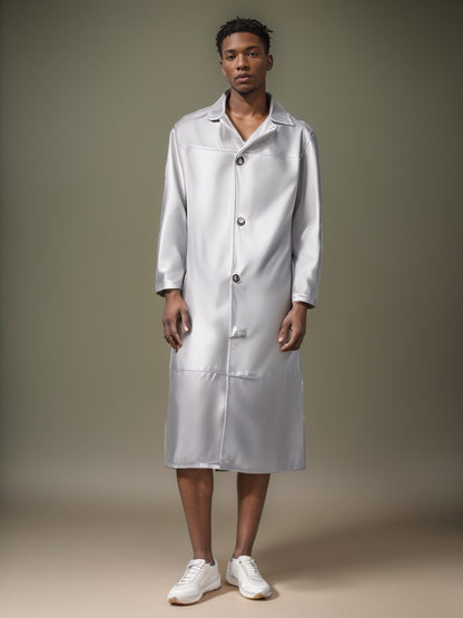 2024 New Men's Long Leather Jackets Goth Punk Button Trench Coat Solid Lapel Collar Long Pu Windbreaker Winter Leather Coats