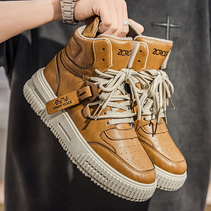 Fashion Leather Ankle Boots Men's Skate Sneakers Comforty Non Slip Wear Resistant Sole Winter Boots Preppy Street Casual Shoes