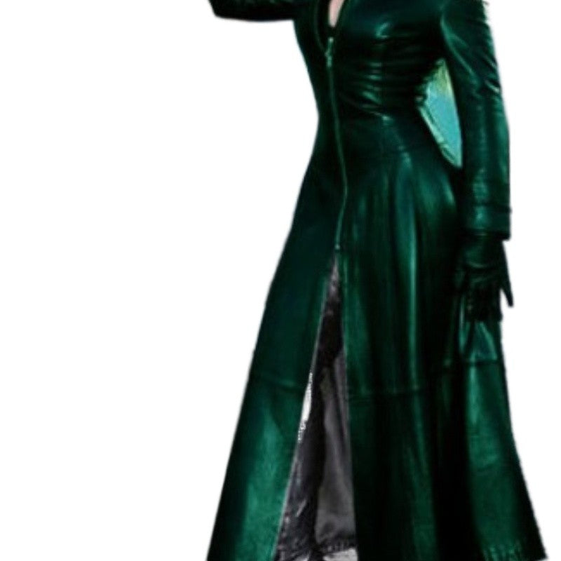 Winter Women's Fashion Cyberpunk Leather Long Jacket Casual Loose Button Solid Color Coats Lapel Biker Jacket