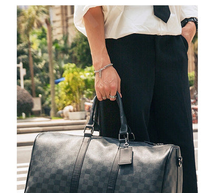 Men's Fashion Plaid Multifunctional Wear Resistant Waterproof Large Capacity Travel Business Luggage Bag Handbag Shoulder Bag