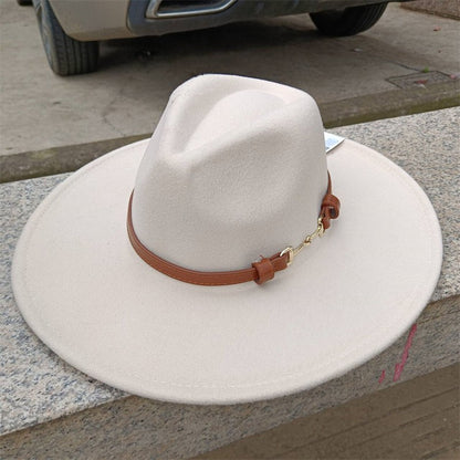 Chapéu Fedora de feltro liso com coroa em formato de gota para homens e mulheres novo cinto de couro Chapéu Panamá ????? ???????