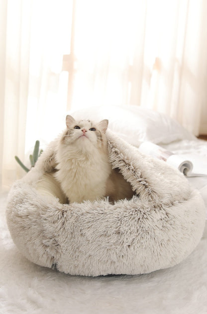 Cama para pets de pelúcia macia outono e inverno e cama para pets inverno quente e frio ninho edredom de pelúcia ninho de gato concha ninho de gato semi-fechado