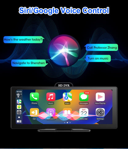 Gravador de Vídeo DVR 4K de 10/11,26 Polegadas com CarPlay e Android Auto Sem Fio, Câmera Veicular, Áudio Bluetooth, Navegação GPS e Duas Lentes para Painel