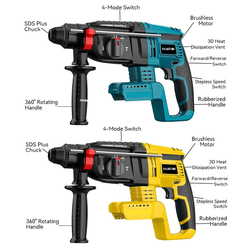 Furadeira de Impacto Elétrica sem Escovas VILASTING 26MM Ferramentas Elétricas Rotativas Multifuncionais sem Fio para Bateria Makita/Dewalt 18V Pino