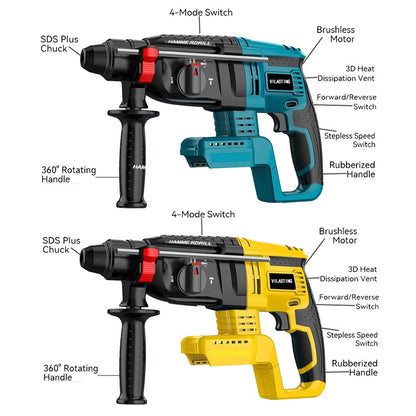 Furadeira de Impacto Elétrica sem Escovas VILASTING 26MM Ferramentas Elétricas Rotativas Multifuncionais sem Fio para Bateria Makita/Dewalt 18V Pino