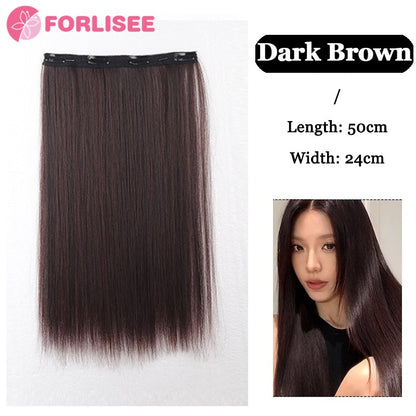 Aplique de Cabelo Sintético Liso Longo de Uma Peça com 4 Presilhas, Camada Interna Escondida, Peruca Colorida