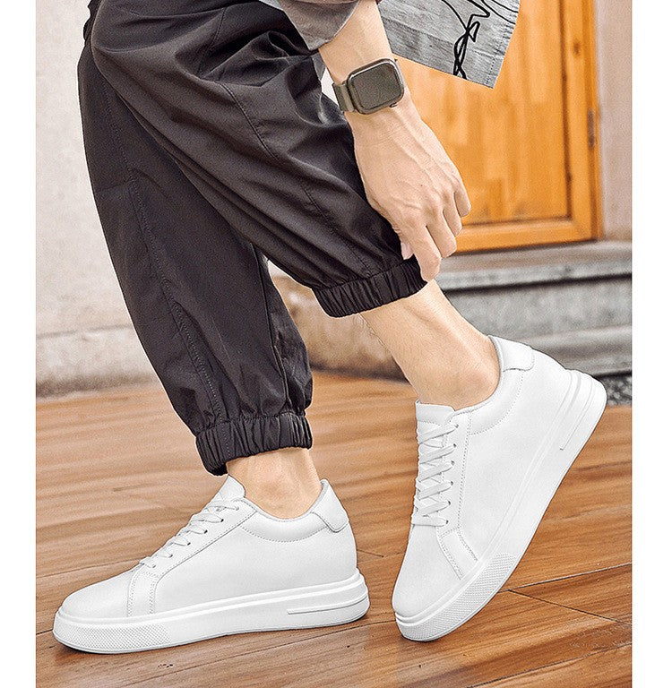 Heightening Casual Shoes Fashion PU Leather Elevator Shoes for Men 6cm 8cm 10cm Invisible Height Increase White Sneakers Cortex