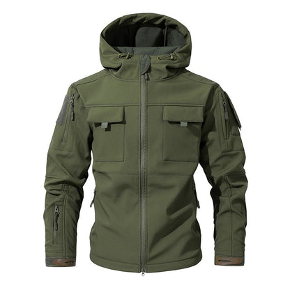 Men's Silent Soft Shell Camouflage Tactical Jacket Waterproof Warm Fleece Hunting Jackets Outdoor Hiking Fishing Hooded Coat