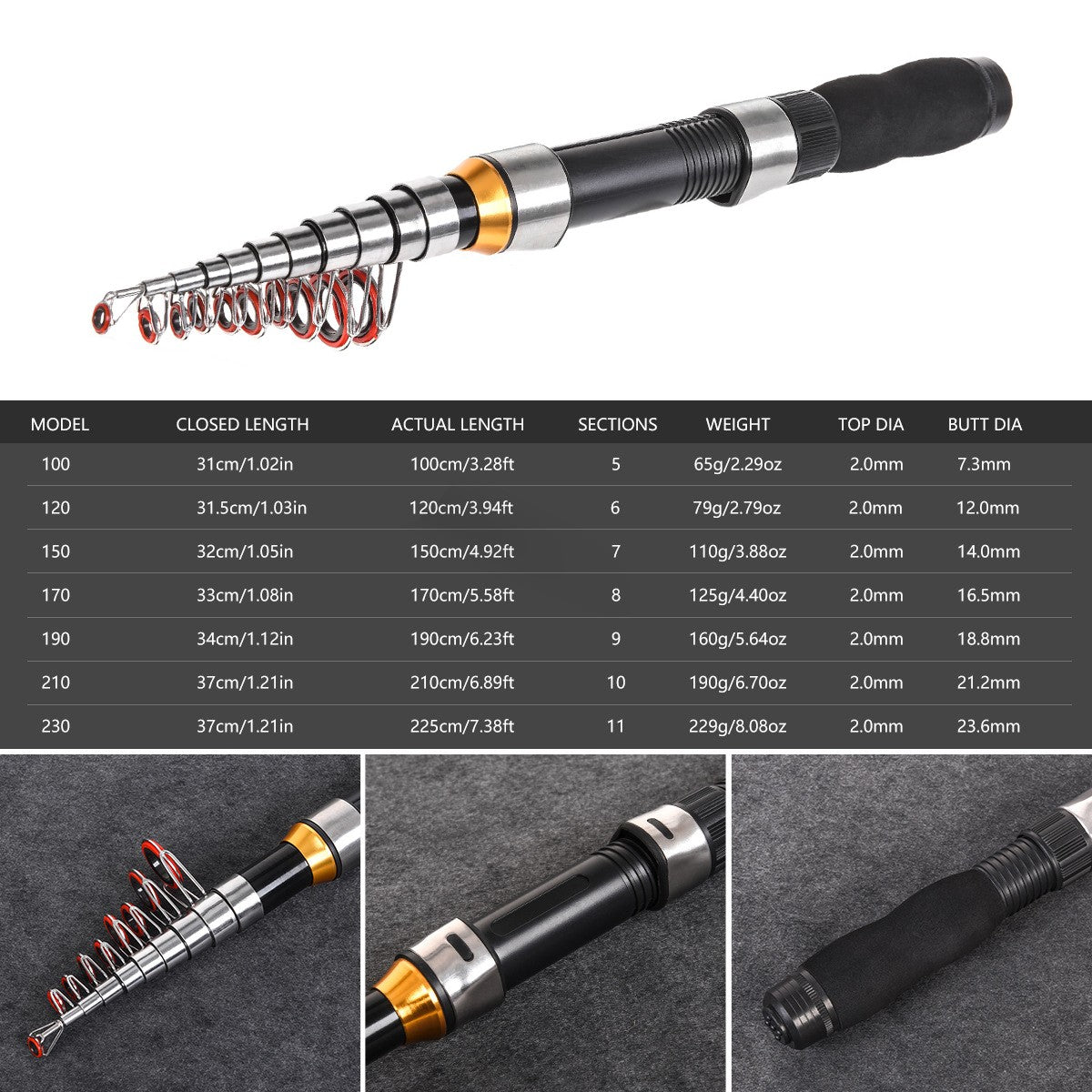 1~2.3m Telescopic Mini Fishing Rods Super Hard Carbon Steel Rivers Lakes Fishing Rod Portable Sea Pole Fishing Good Accessories