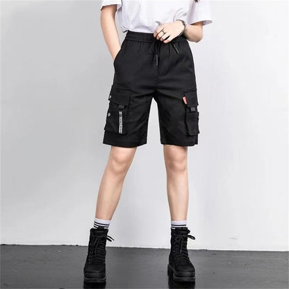 2025 Y2K Cargo Shorts Women Harajuku Black Oversized Wide Leg Shorts Summer Streetwear Fashion High Waist Baggy Short Pants New