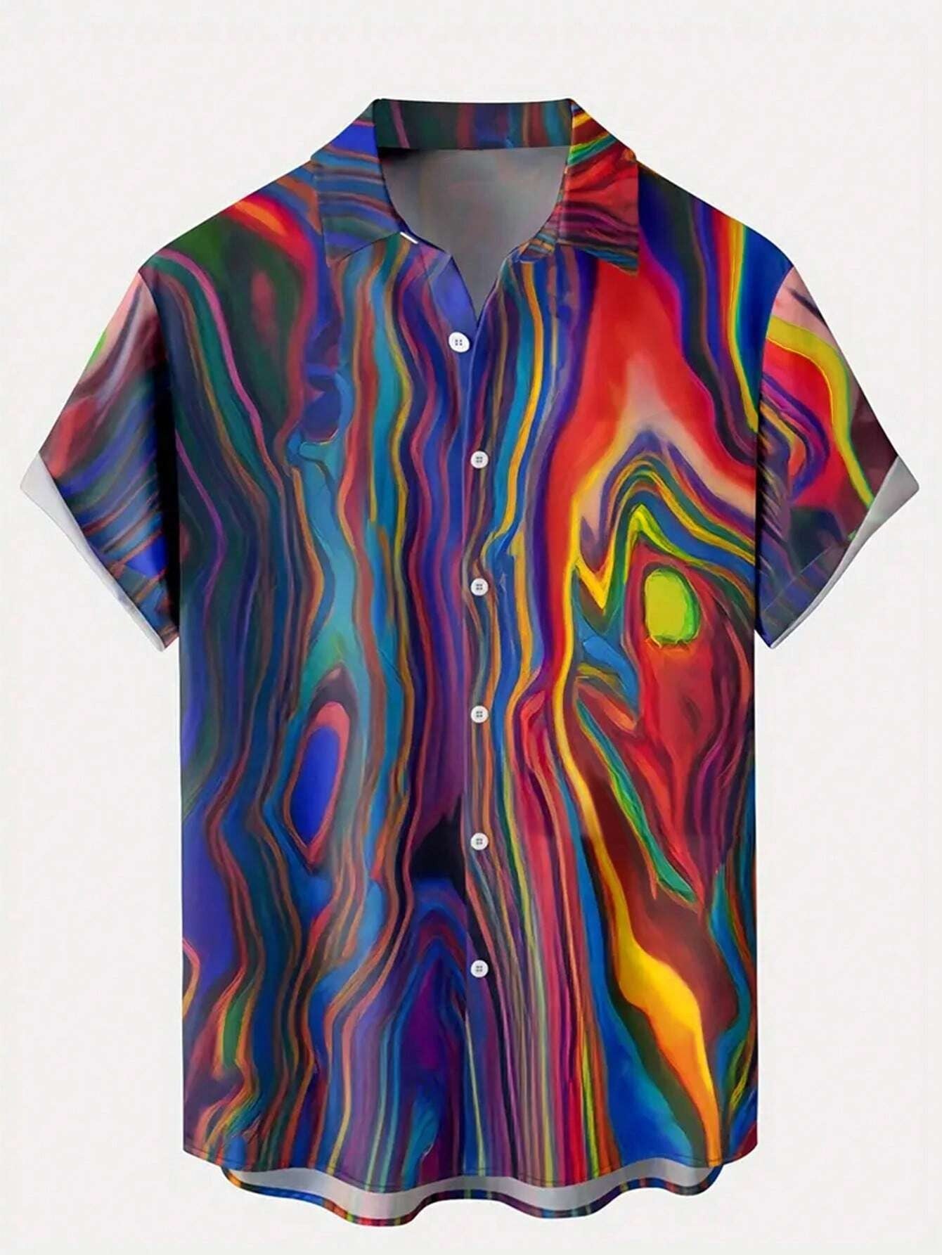 Men's And Women's Irregular Pattern Printed Shirts Casual Design Short Sleeve Shirts Fashion Button-Ups