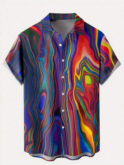 Men's And Women's Irregular Pattern Printed Shirts Casual Design Short Sleeve Shirts Fashion Button-Ups