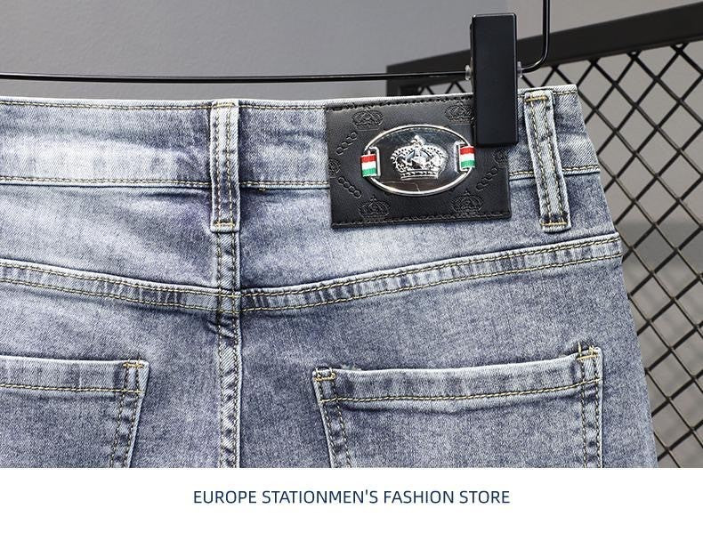 Summer 2024 New Fashion Trend Printed Stretch Cotton Shorts Men's Casual Sashimi Comfort High Quality Plus-Size Denim Shorts