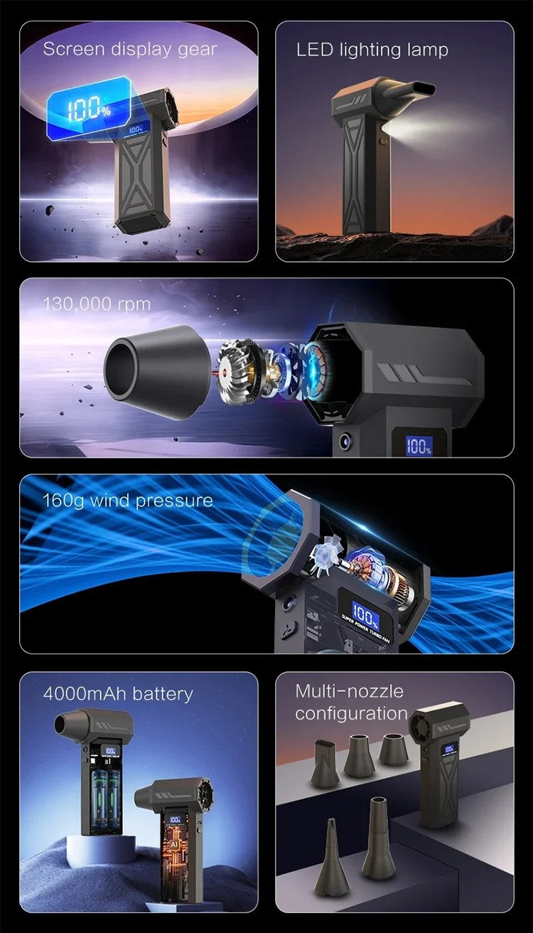 JH Portable Air Blower Free shipping Mini Turbo Jet Fan Handheld Brushless Motor 130000 RPM 52m/s Industrial Duct Fan