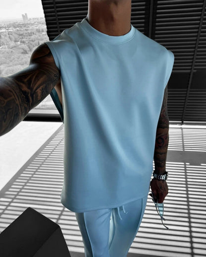 New summer sleeveless sports suit 2025 men's casual solid color trousers men's clothing vest two-piece set,