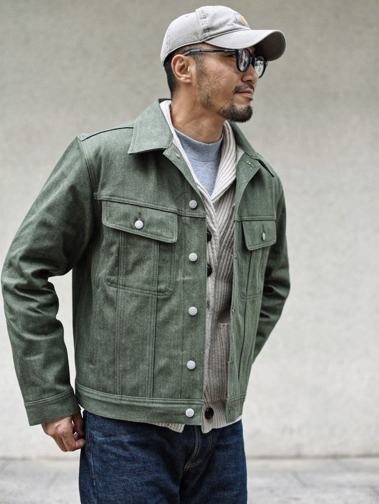 Sauce Zhan 540XX Mens Cusual Jacket Vulcanized green Selvedge Sanforized  Denim Jacket 14 Oz Loose Fit