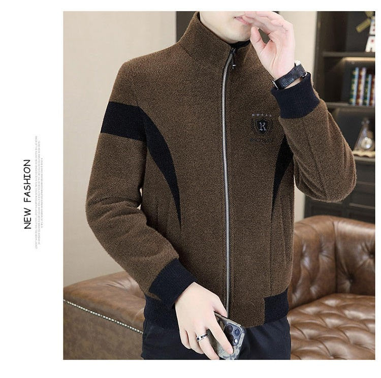 High End Splicing Men's Woolen Coat Winter Thick and Warm Wool Blends Jacket Fashion Casual Social Standing Collar Overcoat 4XL