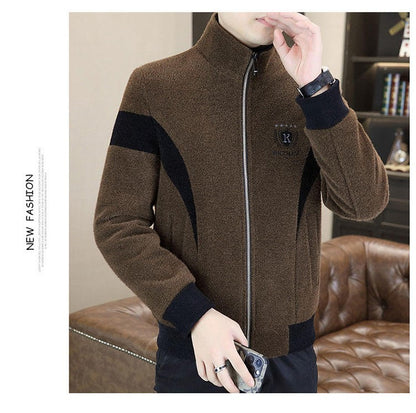 High End Splicing Men's Woolen Coat Winter Thick and Warm Wool Blends Jacket Fashion Casual Social Standing Collar Overcoat 4XL
