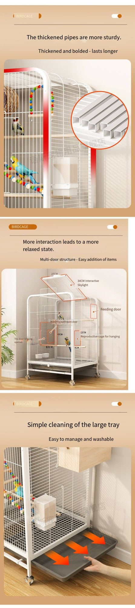 Gaiola de pássaros doméstica grande, luxuosa, para papagaio listrado, para aves grandes, gaiola de reprodução para canários