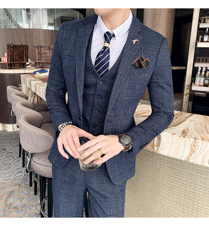Men's High-quality Plus Size 5XL-M 3-piece Suit (suit+vest+pants) Business Fashion Plaid Suit Groom's Wedding Banquet Set