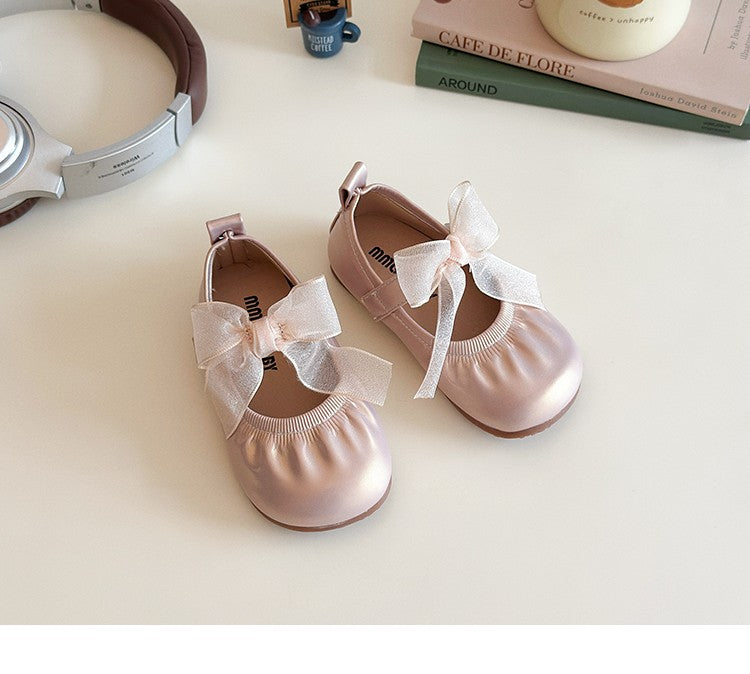 Baby Girl Princess Shoes Shine Surface Korean Style Lace Bow Casual Flats Non-Slip Toddler Kid Wedding Party Adorable Baby Shoes