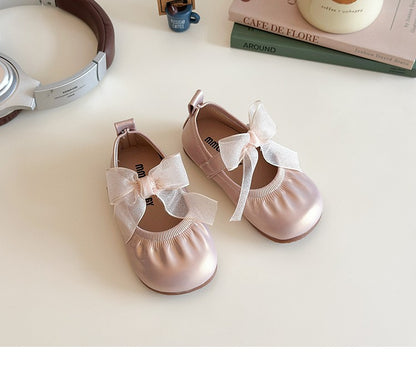 Baby Girl Princess Shoes Shine Surface Korean Style Lace Bow Casual Flats Non-Slip Toddler Kid Wedding Party Adorable Baby Shoes