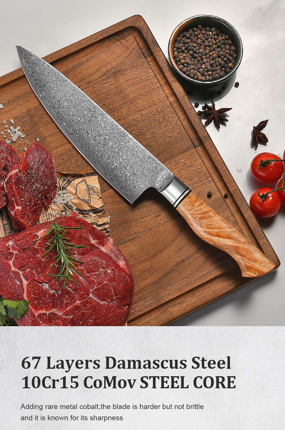 8 Inch Chef Knife 67-layers Damascus VG10 Steel Kitchen Knife Pro Cleaver Kitchen Sharp Knife