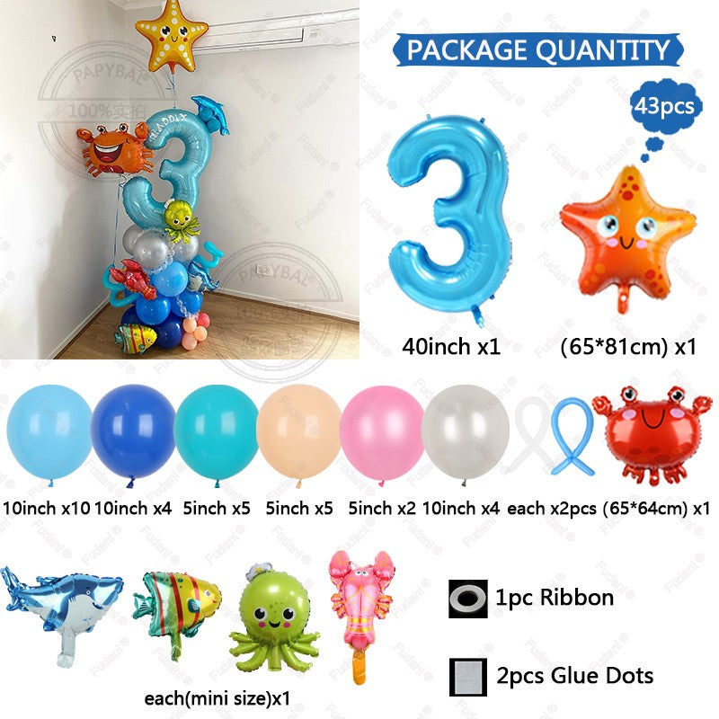 43Pcs Sea World Ocean Animal Balloons Set Birthday Party Decorations Kids Baby Shower Boy Under The Sea Party Supplies 2025