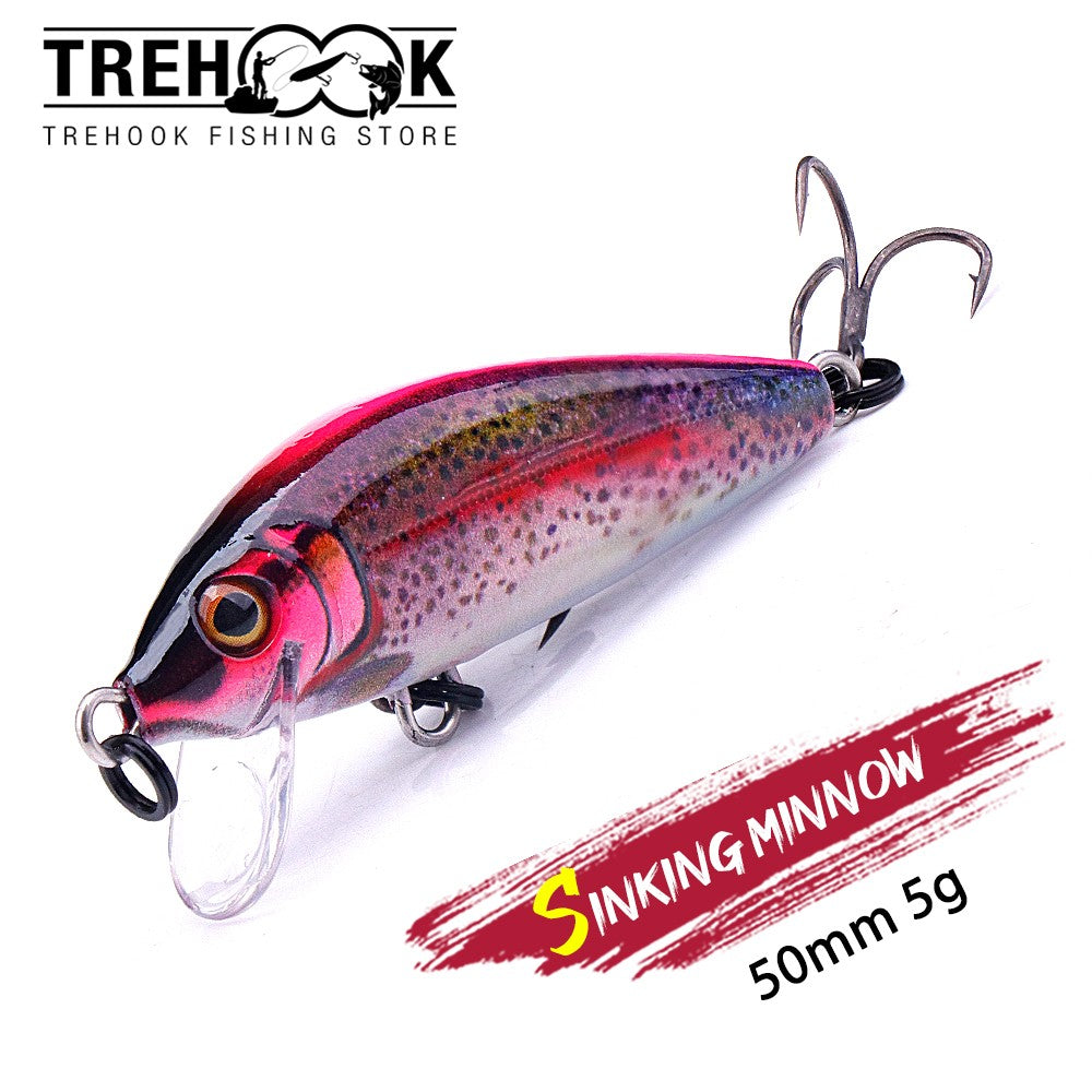 TREHOOK Jerkbait para Baixo Truta Pique Isca de Pesca Minnow Afundando 50mm 5g Isca Dura Wobblers Crankbait Pesca Artificial