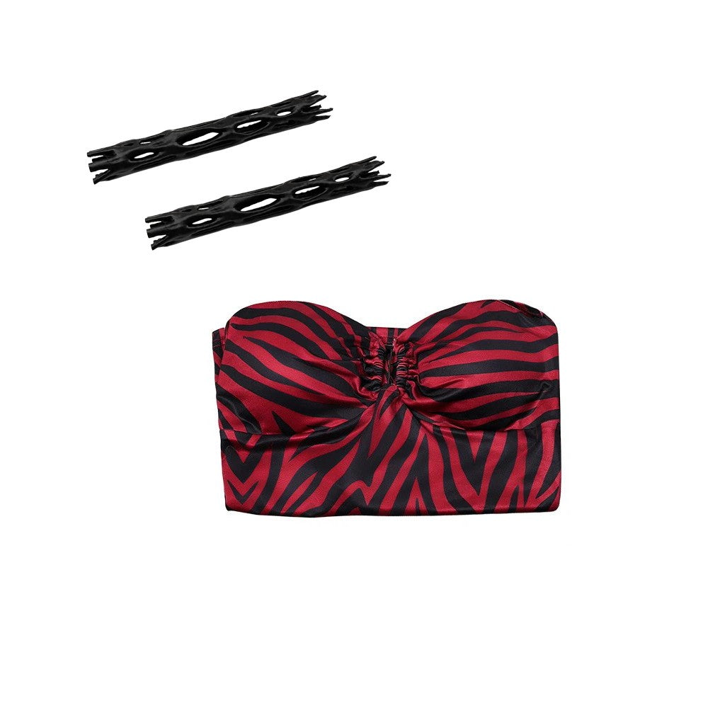 Obsession Nikki Costume Cosplay Outfit Zebra Halter Top Faux Leather Cargo Shorts Punk Streetwear Halloween Carnival Disguise