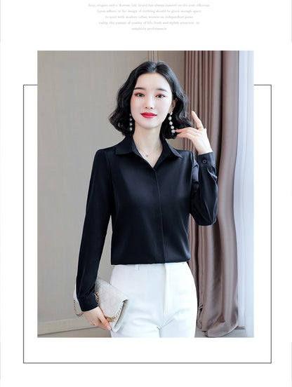 Women Silk Office Shirt 2025 Fashion Long Sleeve Casual Female Tops Elegant Ladies Vintage White Satin Blouses Shirts Oversized