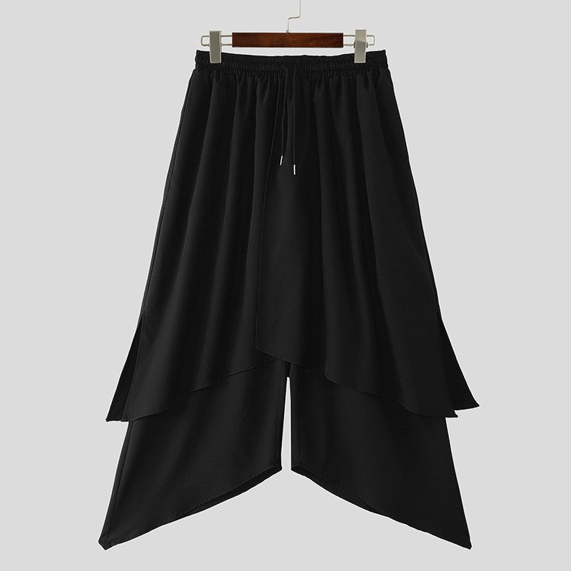 INCERUN Men Irregular Pants Solid Color Drawstring Loose Casual Wide Leg Trousers Men Streetwear 2025 Fashion Male Skirts Pants