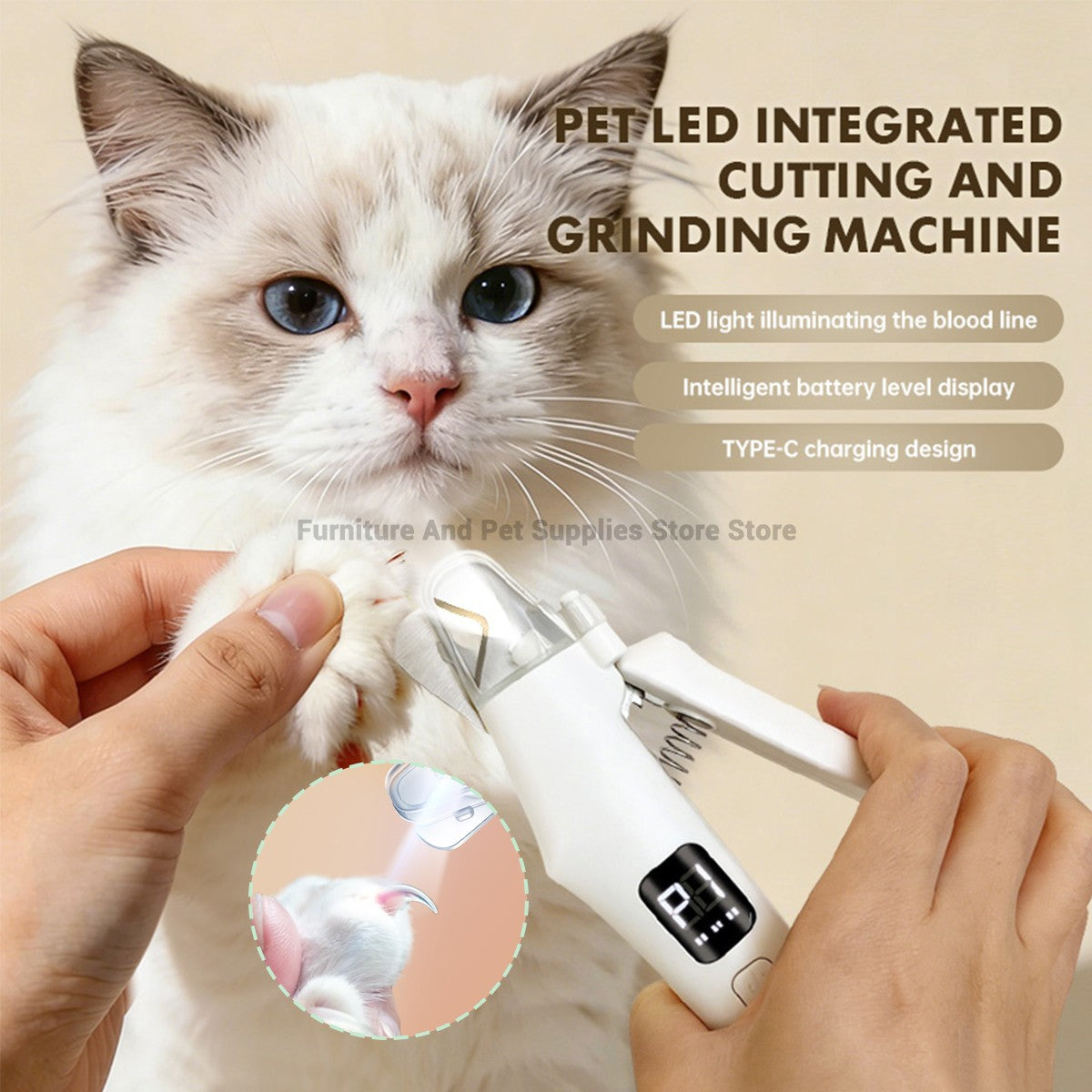 Aparador de Unhas Elétrico 2 EM 1 para Pets com Luzes LED Lixador de Unhas para Pets Aparador e Lixador de Unhas de Cães para Cães/Gatos de Pequeno, Médio e Grande Porte