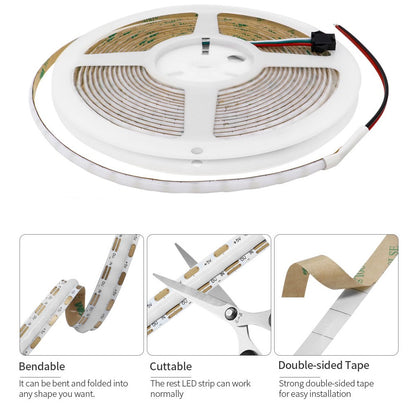 WS2812B Individually Addressable COB LED Strip 60 100 160Led/M High Density Flexible 5mm/10mm WS2812 RGBIC COB Light DC5V
