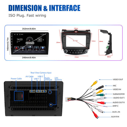 4+64G 10.1" For Honda Accord 7 2003-2007 Android 14 Car Stereo Radio GPS Navi Apple CarPlay WiFi BT Head Unit IPS Touch Screen
