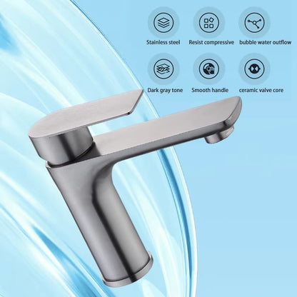 Brushed/Gray Bathroom Sink Faucet Hot and Cold Mixer Faucet Countertop Mount 304 Stainless Steel Single Handle
