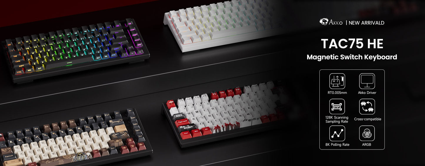 Teclado Gamer AKKO TAC75 HE com Switches Magnéticos 75% Rapid Trigger 0.005mm 8K RGB com Fio Teclado Personalizado para Esports