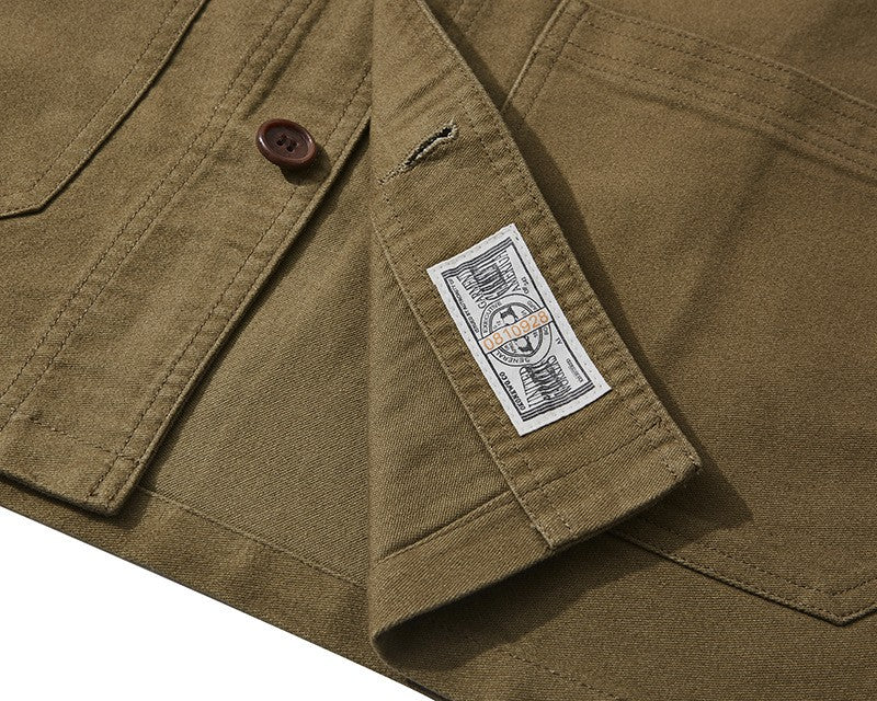 Autumn and Winter New OKONKWO Moleskin Heavyweight Retro French Workwear Jacket Multi Bag Men's Coats American Vintage