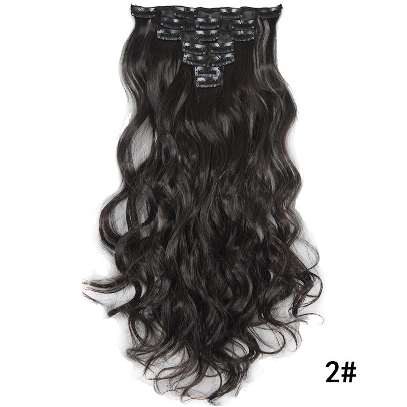 7 peças, onda grande, preto, 22 polegadas, médio, aplique de cabelo sintético com clipe