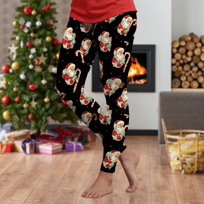3d Cartoon Pattern Christmas Women's Leggings High Waist Slim Stretch High Waist Tights New Year Home Party Pant Bottom Legging